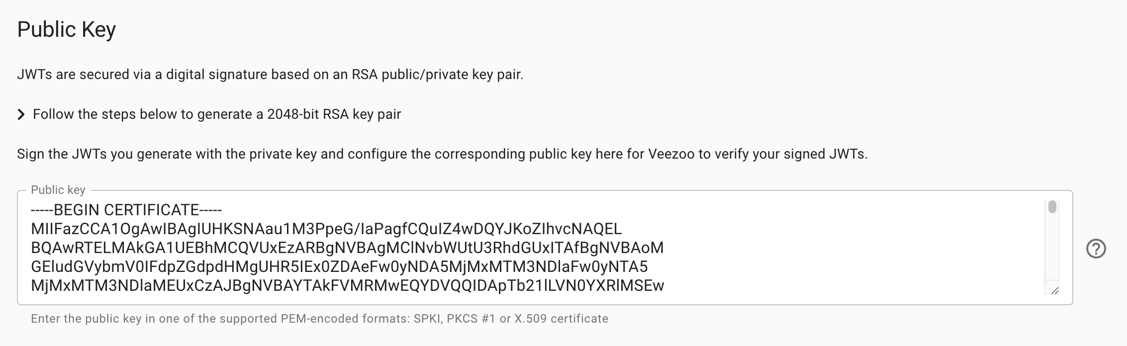 Public key subsection