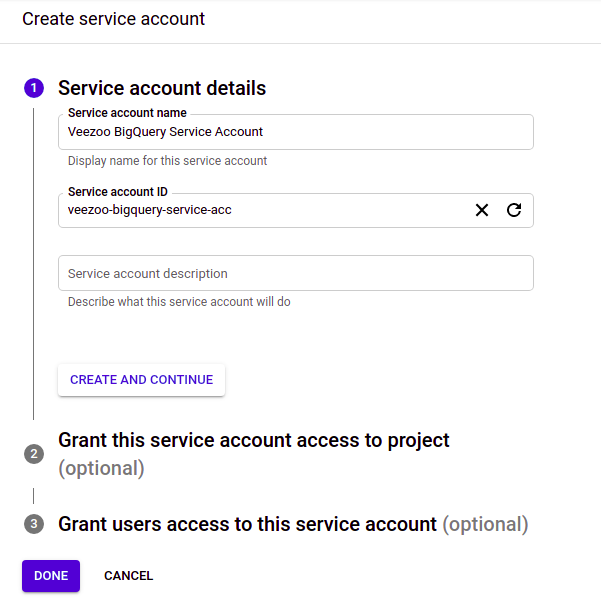 Service account details