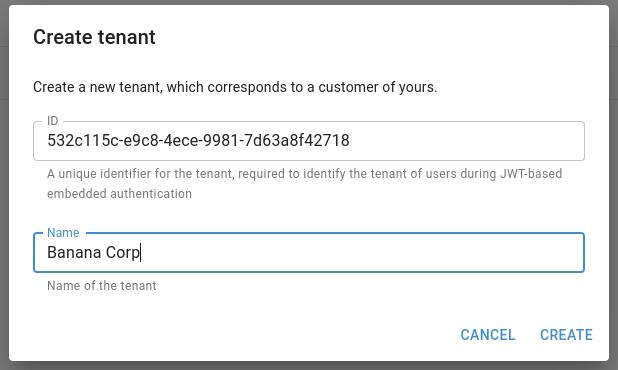 Admin Embedded Create Tenant