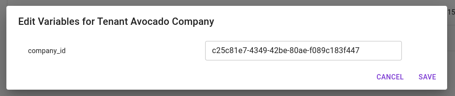 Studio > Tenant Access > Variables