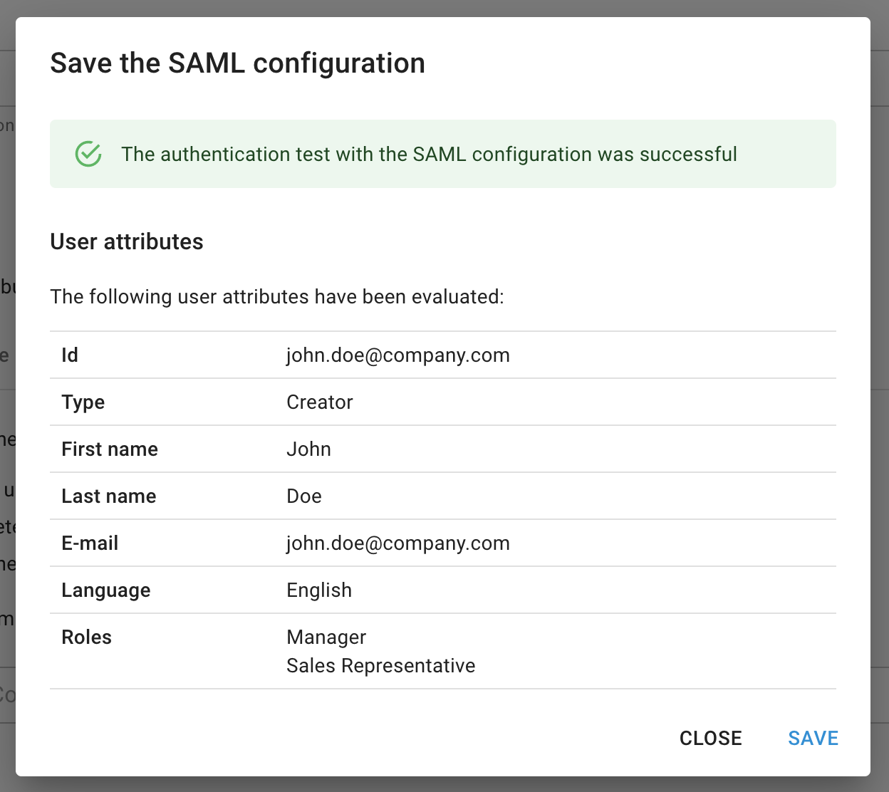 Authentication test result