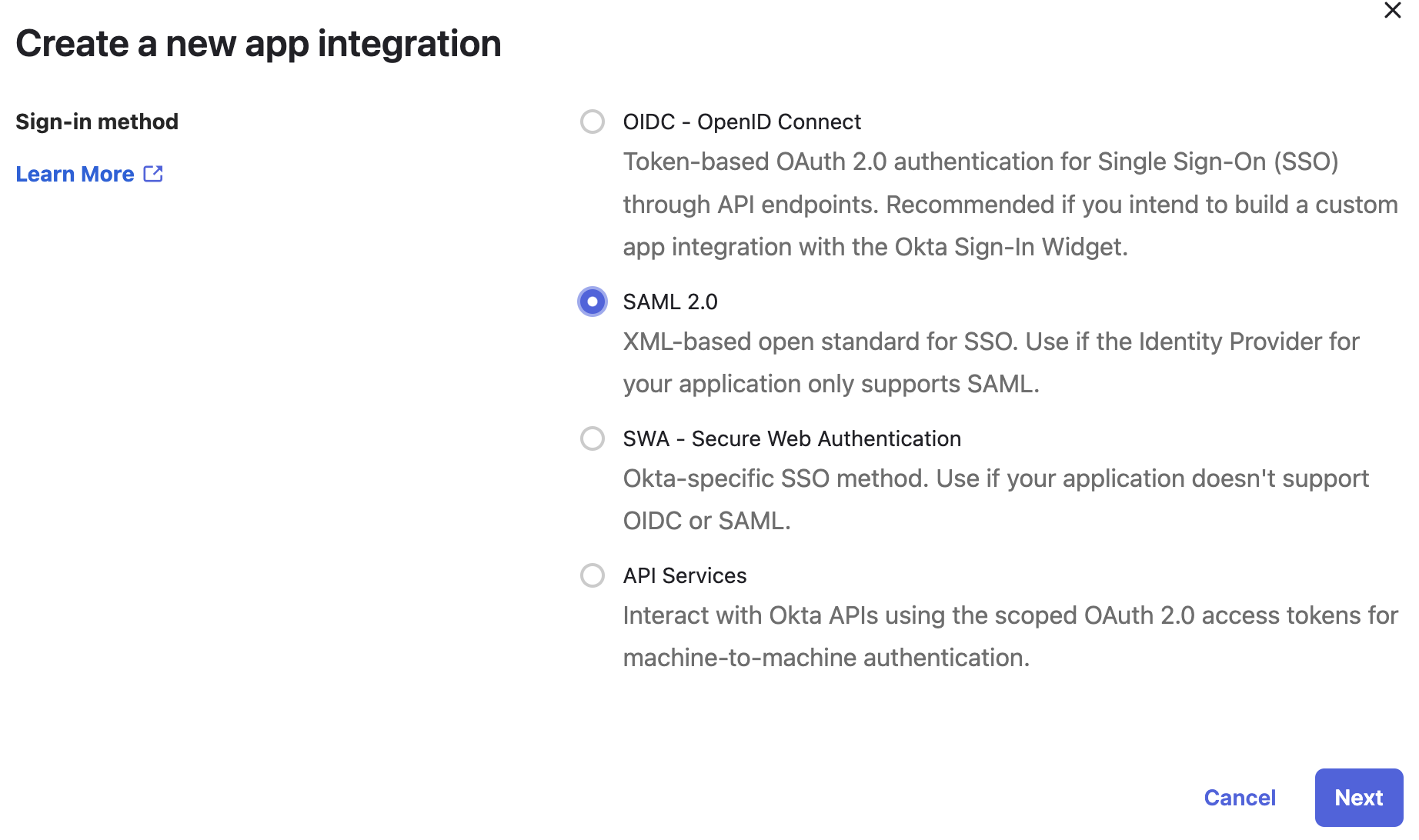 chose SAML 2.0