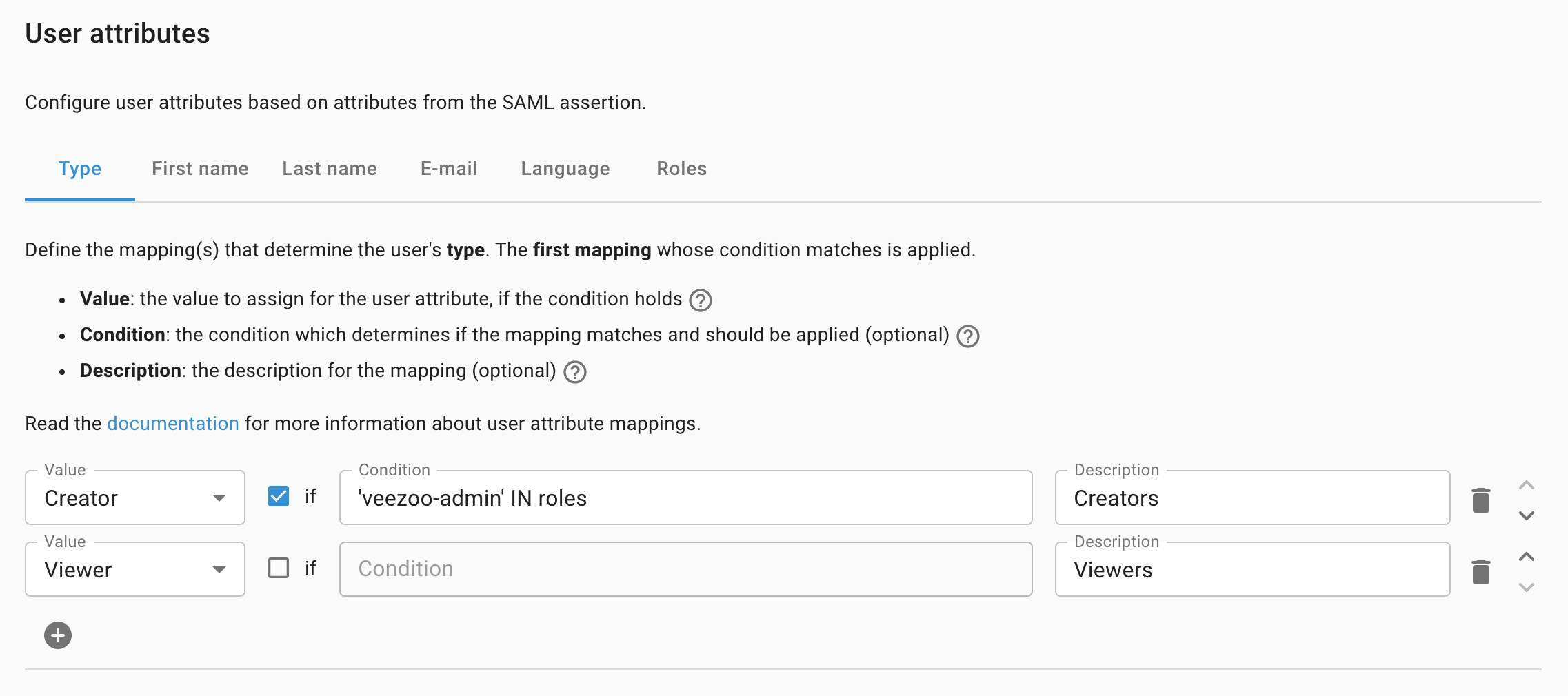 User attributes subsection